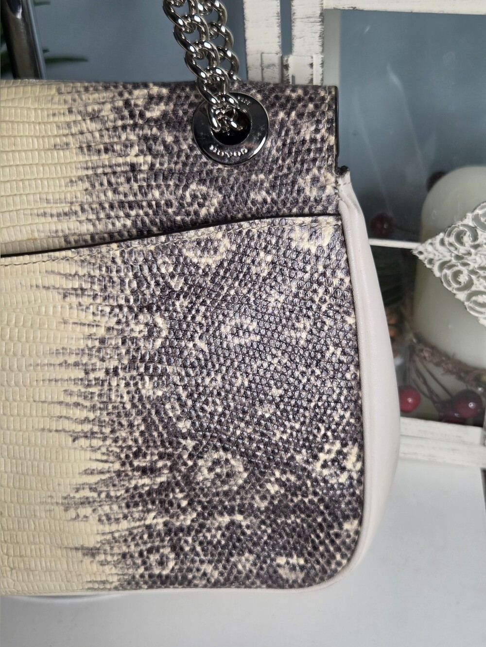 Coach Cassidy Lizard-Embossed Chain Convertible Bag - Off White/Gray Gradient - Picture 8 of 16